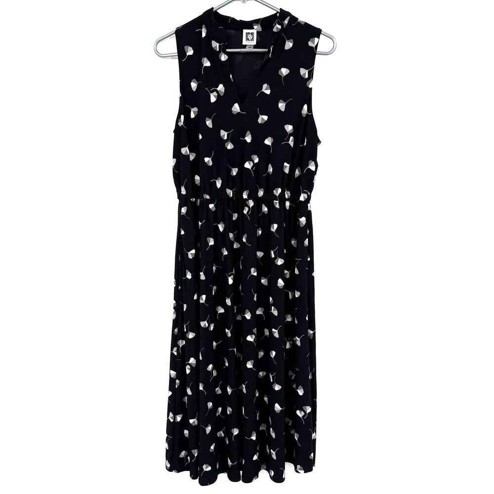 Anne Klein Size 8 Sleeveless Dress Fitted Waist A Line Black‎ White Gray Midi